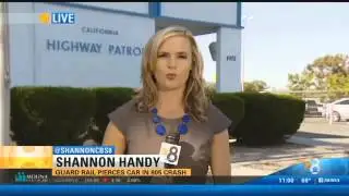 Guard rail pierces car in 805 crash - 11am - Nov 5, 2015