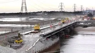 Laying track on the New Loughor Railway Bridge  28/02/2013