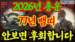1977년 정사생 뱀띠, 2026년(丙午年) 총운, 상세 운세(재물운, 문서운, 건강운, 사업운, 직업운, 대인관계운, 애정운, 가정운 등) 및 2026년 로또 행운 번호 공개