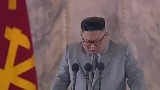 Kim Jong-un appears to cry in emotional military parade speech