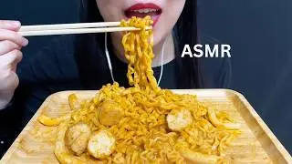 ASMR SPICY CARBONARA NOODLES, RICE CAKES, AND FRIED FISH BALLS EATING SOUNDS｜MUKBANG