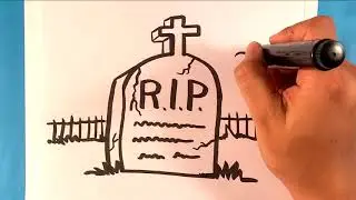 How to Draw a Tombstone Grave - Halloween Drawing Lesson