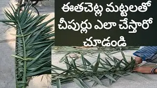 ఈత మట్టల చీపుర్లు ఎలా చేస్తారో చూడండి|| palm tree leaf broom || only 20rs |
