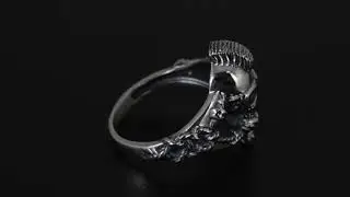 Серебряное мужское кольцо с черепом - Чернение | Mens Skull Ring, 925 Sterling Silver, Blackened