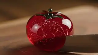 Slicing a Ruby-Red Glass Tomato | Ultra-Realistic ASMR with Juicy Cracks & Cuts #asmr #asmrcutting