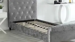 Kingston Grey Crushed Velvet Roll Top Bed Frame from Furniturebox UK