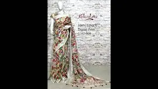 Handloom digital printed linen sarees