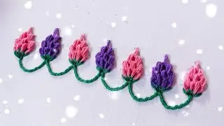 3D Borderline Embroidery|Easy Hand Embroidery Border Design Tutorial|Basic Stitch Embroidery Pattern