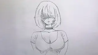 blindfolded anime girl drawing - how to draw Anime girl