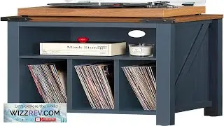 Record Player Stand with Vinyl Record Storage Navy Blue Record Player Table Holds