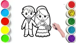 Cute Bride and Groom Drawing painting and Coloring For kids and Toddlers Let's Draw Together 