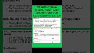 RRC Southern Railway Recruitment 2025 - Apply Onlinefor 14 Scouts and Guides Quota Posts by Sep 29