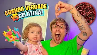 COMI MINHOCA! COMIDA DE GELATINA VS COMIDA DE VERDADE! *Deu MUITO ruim! Pai Também Vloga
