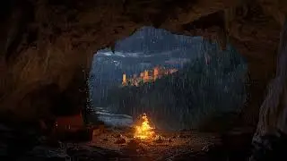 Night Rain in a Cave with Bonfire Sounds | Deep Relaxation and Sleep Support