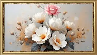 Blooming Elegance - White and Gold Floral Art with Subtle Animation | 4K Screensaver ✨🌸