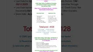 CSBC Bihar Police Prohibition Constable, Jail Warder & Mobile Squad Constable Recruitment 2025
