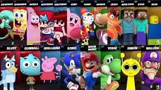 Sonic vs Mario vs Peppa vs Bluey vs SpongeBob vs Crash vs Roblox vs Minecraft | Super Smash Bros