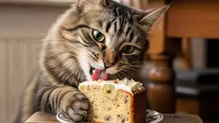 cat eating a banana cake 🍰 #cat #animation #trending #trending 