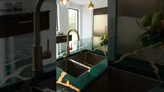 new design of epoxy resin marble design for kitchen island #shorts #epoxyresin #kitchen #interior