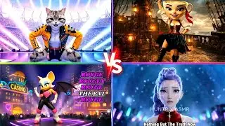 Epic AI Showdown: Rockstar Cat vs Pirate Queen, Rouge Bat and Truth Seeker in Neon Arena Battle
