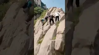 Do not imitate dangerous actions, first-person perspective, incredible, outdoor mountain climbing,
