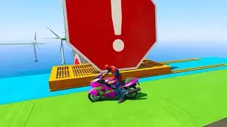 الأبطال الخارقين في منحدر حلزوني Superheroes on Motorcycle in Iron Spiral Ramp