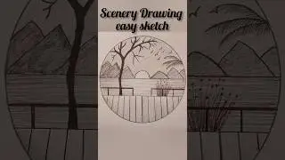 easy scenery drawing in circle😍🌲⛰️#shorts #shortsfeed #drawing #art #sketch #pencildrawing #scenery