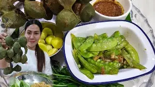 ผัดถั่วลันเตาซุปผักใส่ไข่ น้ำพริกปลาร้าคลุกข้าว ผักสดๆกรอบๆอร่อยค่ะ