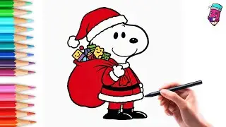 How to Draw Santa Snoopy | Cute Christmas Peanuts Drawing for Kids (Cutie Draw Academy)