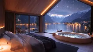 Starry Night Jazz &ndash; Relaxing Smooth Jazz with Cozy Bedroom View of Mountains & Water