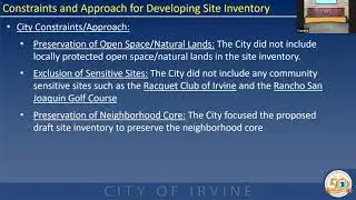 Irvine Planning Commission Jul 15 2021 Mtg: Housing Element Update Site Inventory Explanation