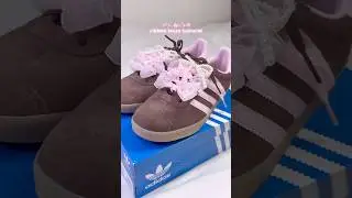 ribbon laces tutorial 🎀 #adidas #adidasgazelle #アディダス オリボン #coquette #ribbon #pink #shorts