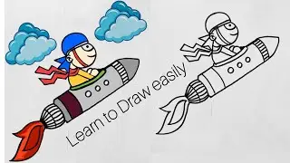 Draw a Cartoon flying with Rocket 🚀 || Cartoon drawing easy step by step ||. How to draw