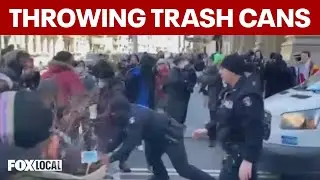 Protesters throw trash cans at NYPD officers during anti-ICE demonstration