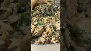 Creamy Mushroom Orzo w Spinach & Parmesan, easy lazy dinner, one pot 🤎 Recipe below! #healthypasta