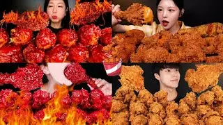 NUCLEAR FIRE FRIED CHICKEN 🔥🥵VS CRISPY FRIED CHICKEN CHALLENGE 🍗🤯🤤🔥🥵🧋😋 #viralvideo #fyp#koreanfood 