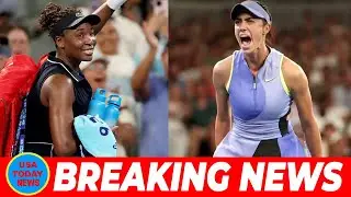 Olga Danilovic gives on  court reaction after beating Venus Williams at the Australian Open
