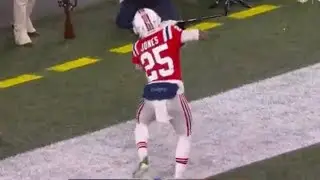 Pats CB Marcus Jones gets a tackle on defense and gets a touchdown on offense..
