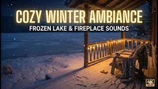Cozy Winter Porch Ambience ❄️ Frozen Lake View, Soft Holiday Music & Crackling Fire