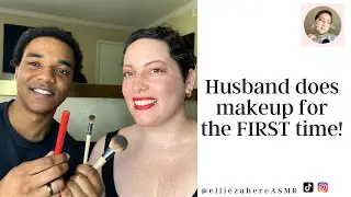 ASMR | Husband does makeup for the FIRST time! brushing + whispers + bag rummaging