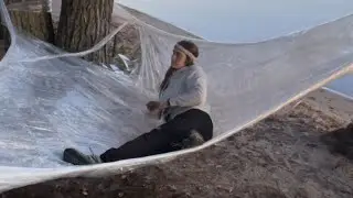 SOLO Girl Builds a Bubble Wrap Hammock in the Forest | No Talking ASMR 