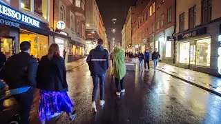 Rainy Saturday Night in Stockholm - Nightlife Walking Tour (4K)