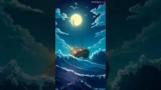 MoonNight clouds vessel ship flying birds ocean waves scene #new #shorts #youtubeshorts #viralshorts
