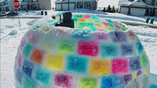 Mother uses food coloring to build a rainbow igloo in Minnesota