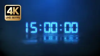 15 Minute Countdown Timer 4K &bull; Blue Digital Clock &bull; Calm Focus Background (No Music)