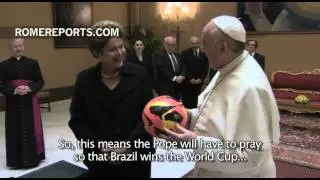Pope to Brazil\'s president: Does this mean I have to pray so that Brazil wins the World Cup?