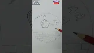 Very Easy Circle Drawing || Birds 🐦 flying out of the cage sketch || #simple #drawing #shorts