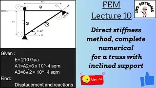 10-FEM Direct Stiffness Method Numerical for 3-Member Truss with Inclined Support Explained