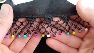 Wide Beaded Lace Crochet Pattern for Bridal Trousseau with Colorful Stone Beads 74