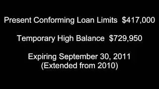 Conforming High Balance Limits Expiring September 2011